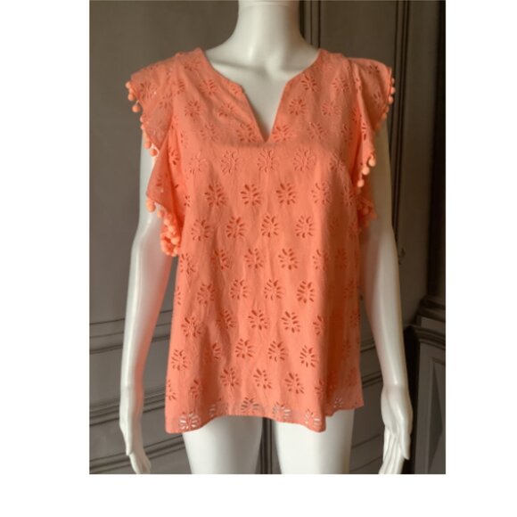 Lilly Pulitzer Astara Top Small Palm Tree Eyelet Peach Flamingo S(4-6) NWT - Picture 1 of 5